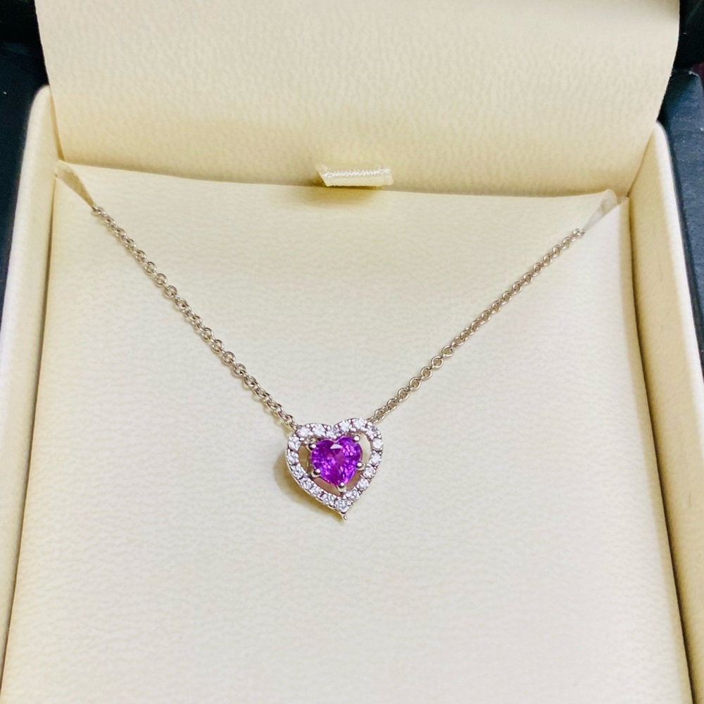 18k White Gold Pink Sapphire and Diamond Pendant
